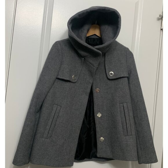 ZARA Gray Wool Blend Hooded A Line Jacket Snap Closure Size US XS - Picture 1 of 10